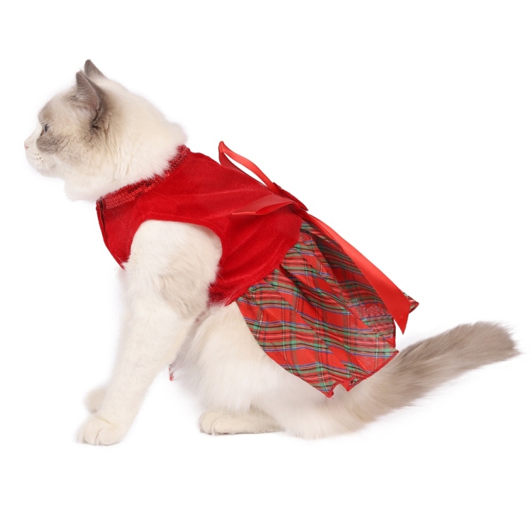 Falda de mariposa a cuadros de perro mascota navideña, tamaño: S (rojo) - B4