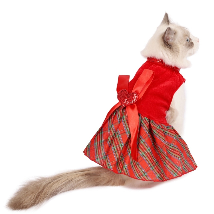 Falda de mariposa a cuadros de perro mascota navideña, tamaño: S (rojo) - B5