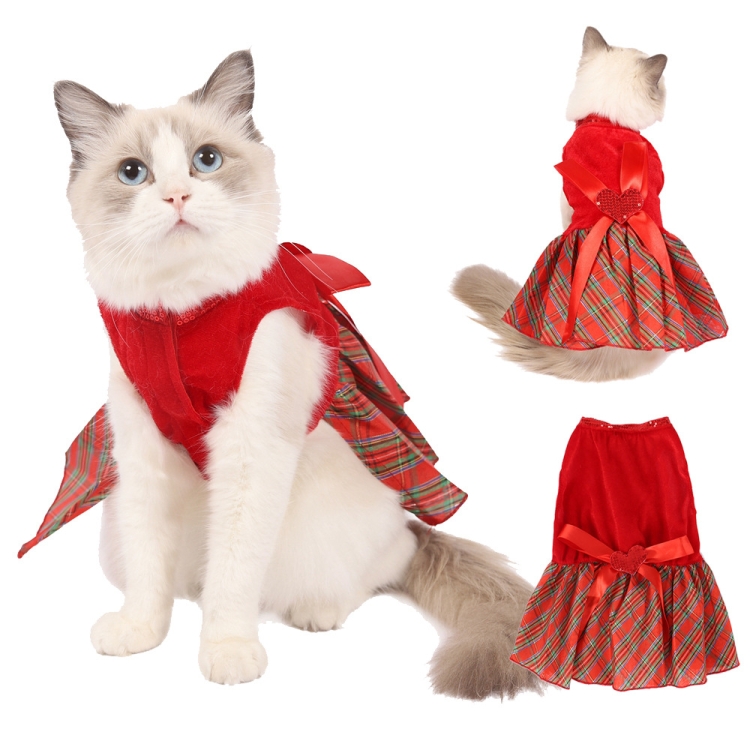 Falda de mariposa a cuadros de perro mascota navideña, tamaño: S (rojo) - B6