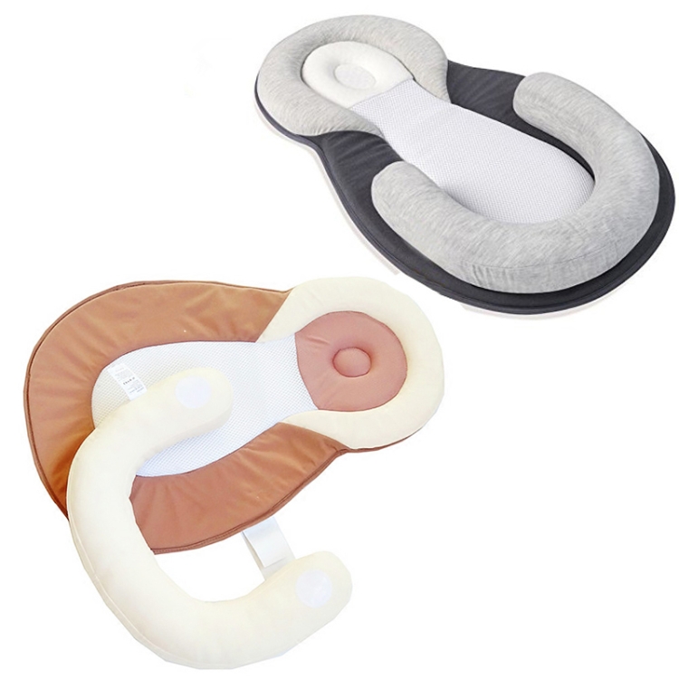 Oreiller pour bébé, matelas pour nouveau-né, oreiller de positionnement du sommeil pour bébé, empêche la forme de la tête plate, oreillers anti-renversement (gris) - 3