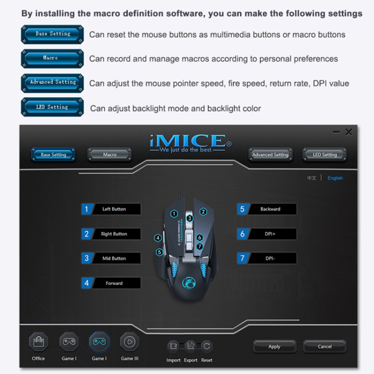 IMICE T96 7 teclas 7200 DPI USB Mecánico para juegos Contrapeso Programación macro Efecto de iluminación RGB Ratón con cable de modo dual de metal, Longitud del cable: 1,8 m (Negro) - B2