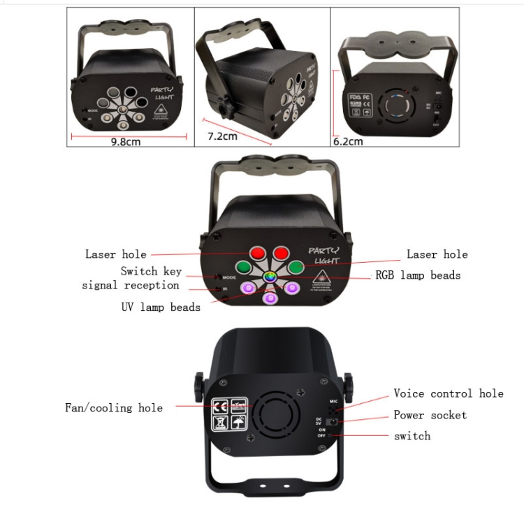R90 8W UV Mini Laser Light Sound Control Induction Stage Atmosphere