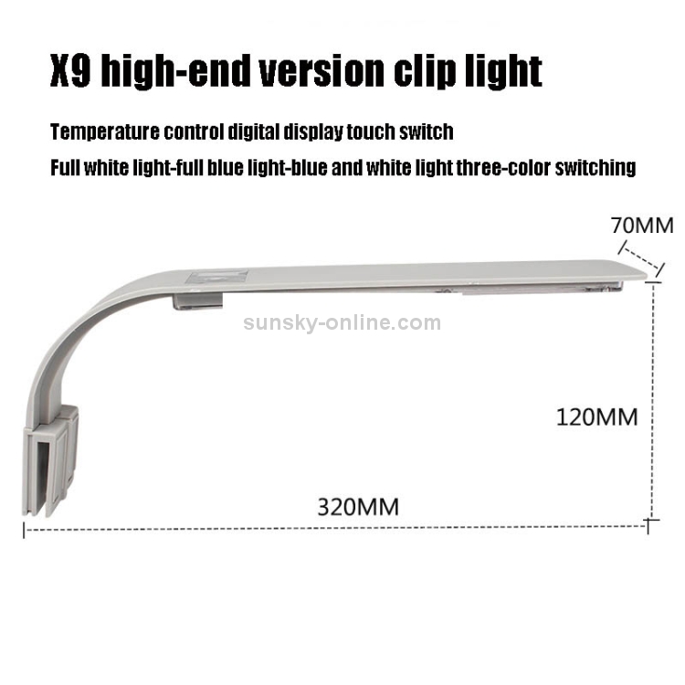 Lámpara acuática de alta potencia con clip para pecera LED delgada AST X9, especificación: versión alta de EE. UU. - 2