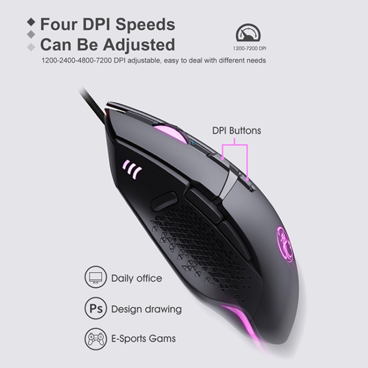 iMICE T91 8 Keys 7200DPI USB Wired Luminous Gaming Mouse, Cable Length: 1.8m - 5
