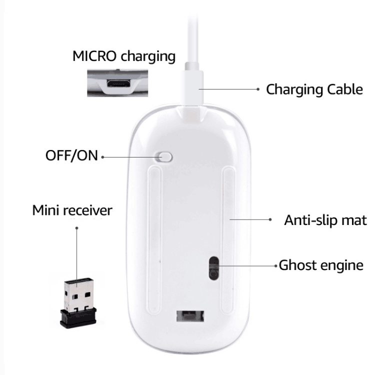 iMICE E-1300 4 teclas 1600DPI Luminous Wireless Silent Desktop Notebook Mini Mouse, Estilo: Dual-modes Luminous Edition (Plata) - B5