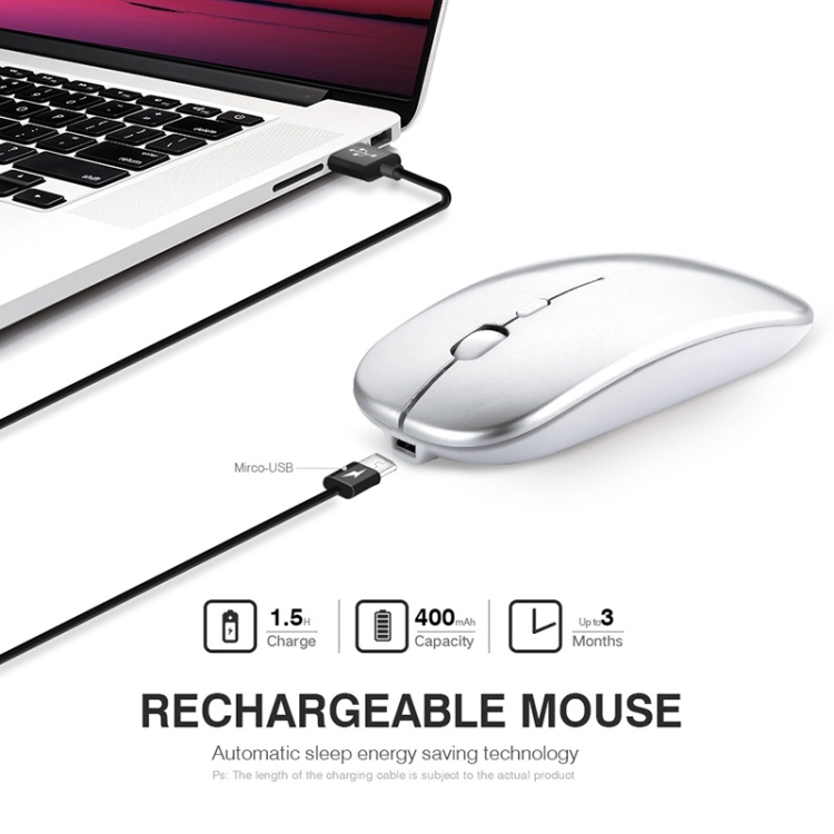 Mouse inalámbrico para computadora portátil Inphic PM1 Office Mute, estilo: pantalla de batería (plata espacial) - B5