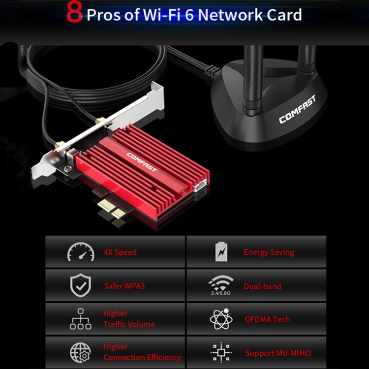 COMFAST CF-AX200 Plus Tarjeta de red inalámbrica de alta potencia de doble banda Tarjeta de red inalámbrica para juegos PCI-E WiFi de alta velocidad de 3000 Mbps (AX200 Plus) - B5
