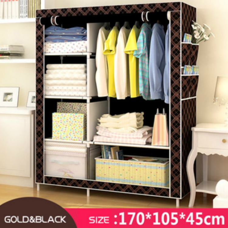 Simple Modern Metal Frame Closet with Cube Cabinet