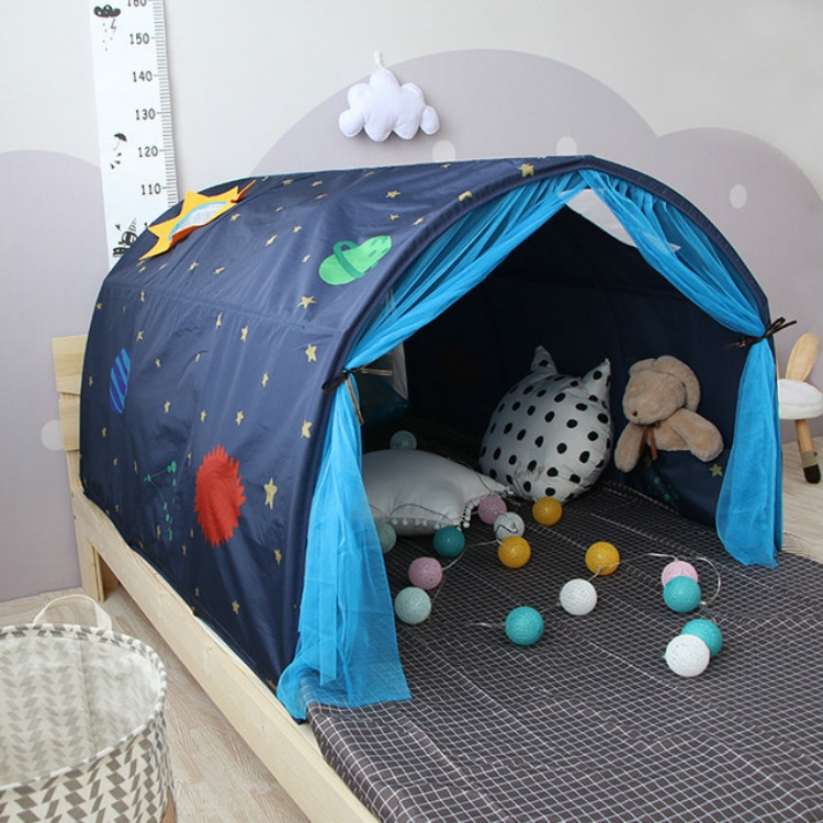 Tienda de campaña de de túnel de rastreo de cama para niños, estilo: azul con mosquitera