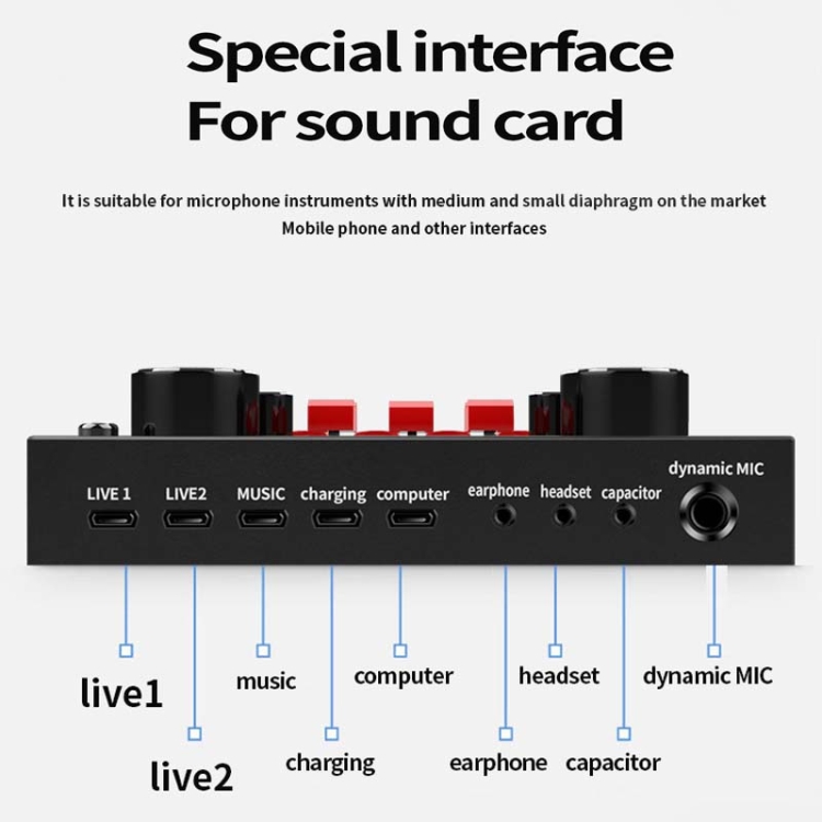 V8S Tarjeta de sonido Teléfono móvil Computadora Anchor Live K Song Recording Micrófono, Especificación: Versión en inglés - B7