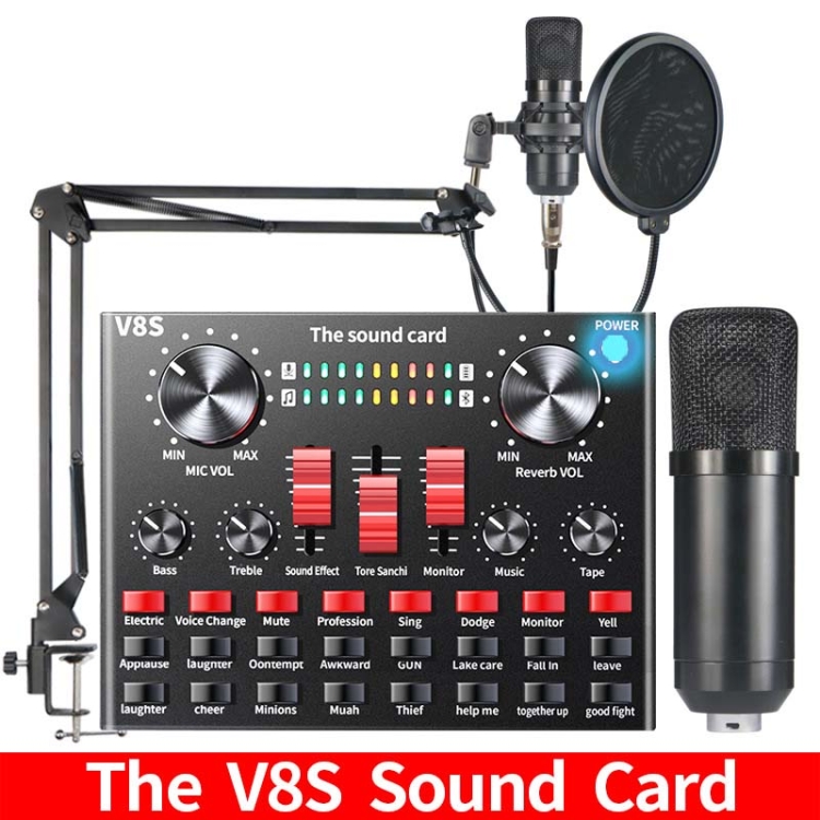 V8S Tarjeta de sonido Teléfono móvil Computadora Anchor Live K Song Recording Micrófono, Especificación: V8S + Black Bet BM700 Set - 1