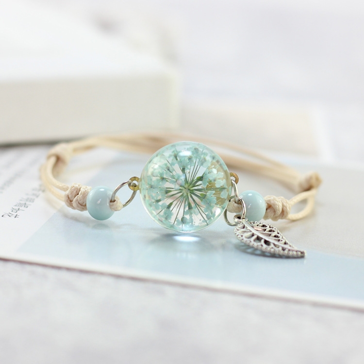 Mint Green Bracelet with Dandelion Flower – Cut the Fish Art Jewelry