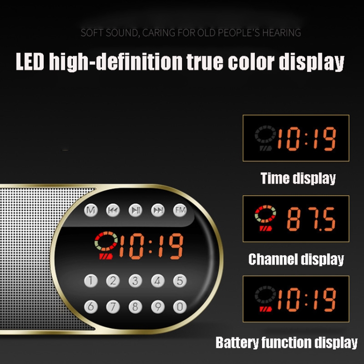 MANOVO F1 Card Audio Outdoor Portable Time Display Player Bluetooth Speaker with Lighting Function(Golden) MANOVO F1 Card Audio Outdoor Portable Time Display Player Bluetooth Speaker with Lighting Function(Golden)