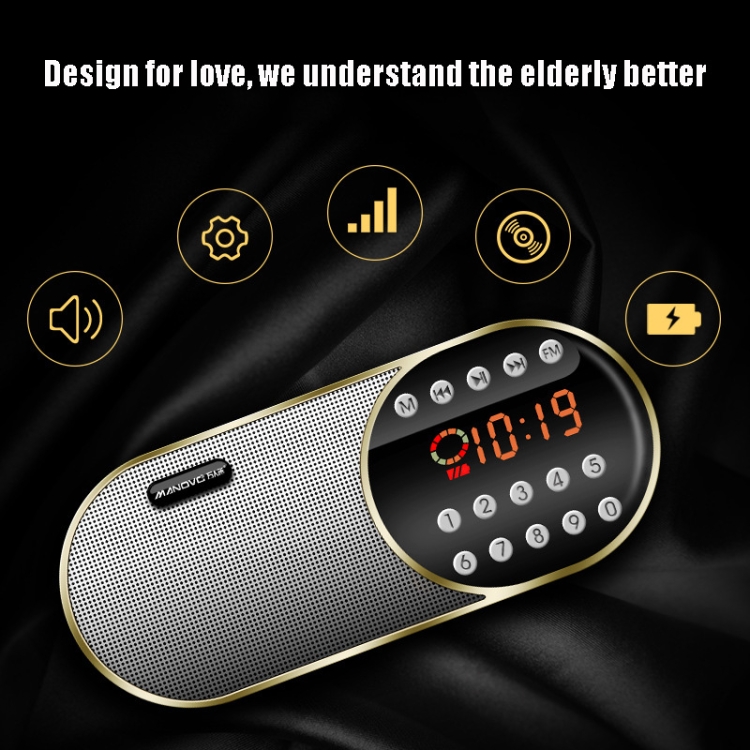 MANOVO F1 Card Audio Outdoor Portable Time Display Player Bluetooth Speaker with Lighting Function(Golden) MANOVO F1 Card Audio Outdoor Portable Time Display Player Bluetooth Speaker with Lighting Function(Golden)