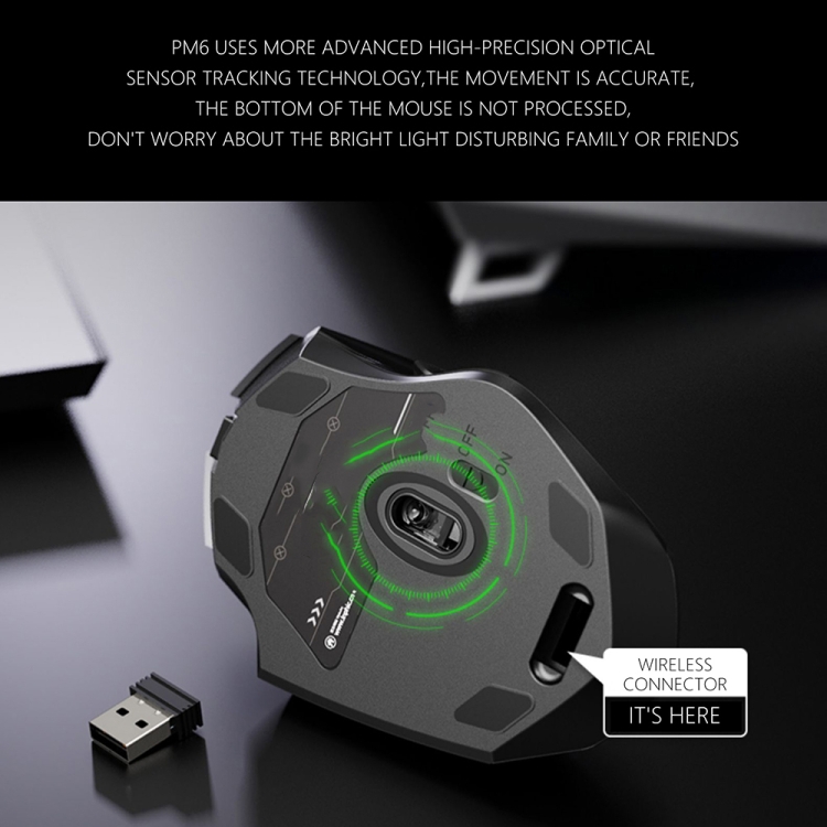 Inphic PM6 6 llaves 1000/1200/1600 DPI Home Gaming Wireless Mechanical Mouse, Color: Grey Wireless Cargando versión silenciosa - B1