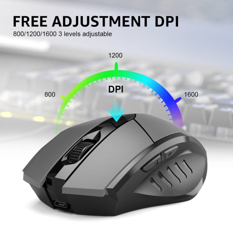 Inphic PM6 6 llaves 1000/1200/1600 DPI Home Gaming Wireless Mechanical Mouse, Color: Grey Wireless Cargando versión silenciosa - B4