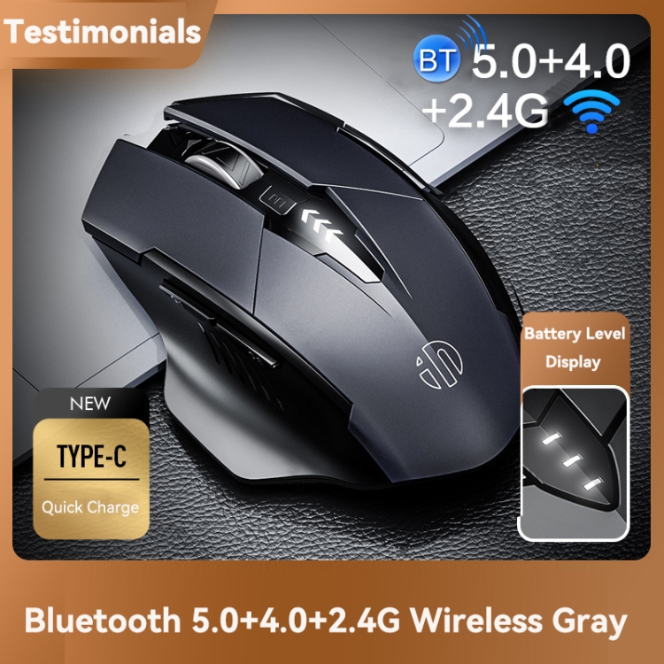 Inphic PM6 6 Teclas 1000/1200/1600 DPI Home Gaming Mecánico inalámbrico Mouse, Color: Grey Wireless + Bluetooth 4.0 + Bluetooth 5.0 - 1