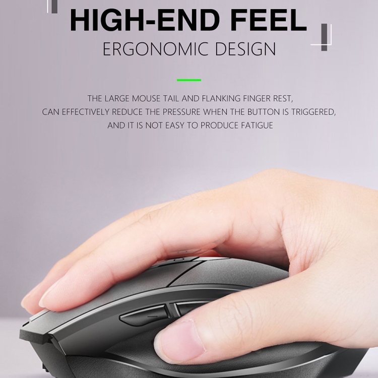 Inphic PM6 6 Teclas 1000/1200/1600 DPI Home Gaming Mecánico inalámbrico Mouse, Color: Grey Wireless + Bluetooth 4.0 + Bluetooth 5.0 - B3