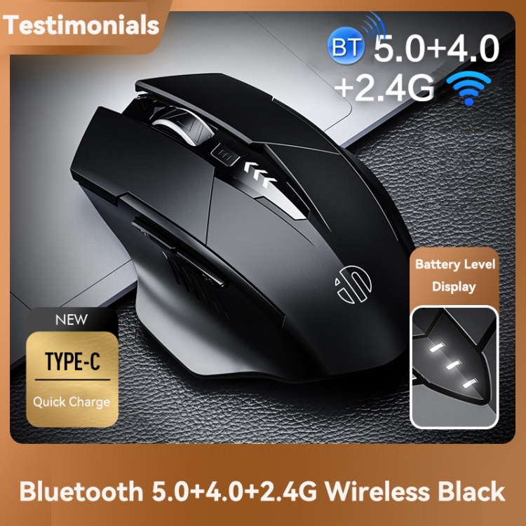 Inphic PM6 6 Teclas 1000/1200/1600 DPI Home Gaming Mecánico inalámbrico Mouse, Color: Negro Wireless + Bluetooth 4.0 + Bluetooth 5.0 - 1
