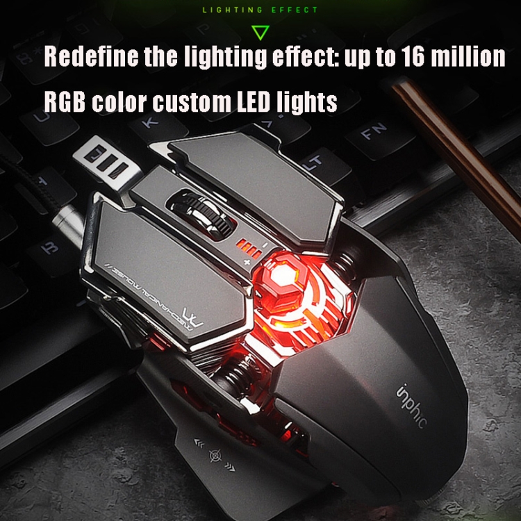 Inphic PG6 9 teclas Macro Definición Gaming USB Luminous Wired Mouse, Longitud del cable: 1,8 M (colorido) - B4