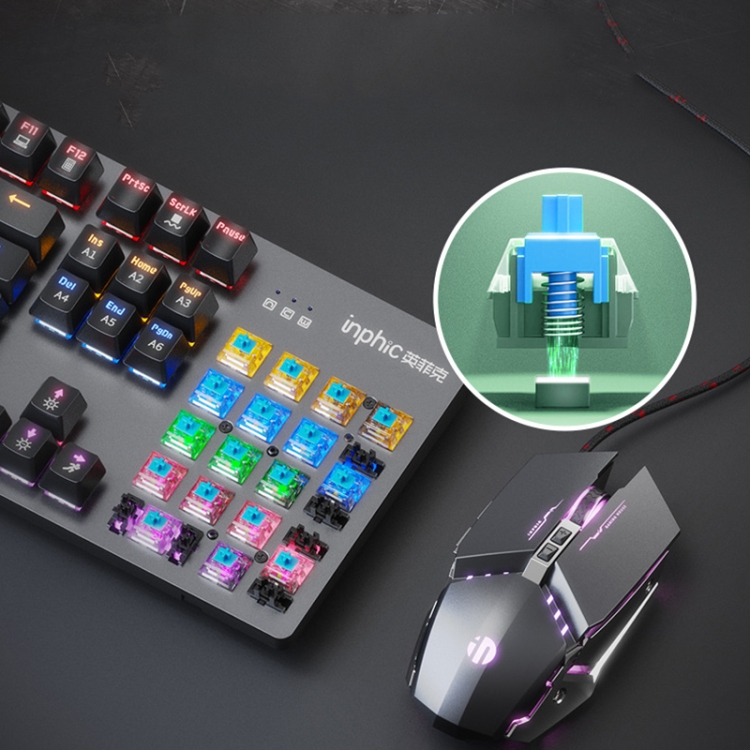 Inphic V910 Mechanical Metal Wired Keyboard Fullkey Nonrush Gaming