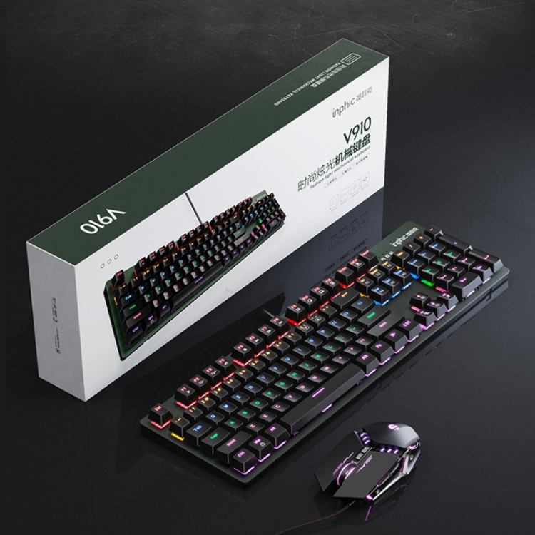 Inphic V910 Mechanical Metal Wired Keyboard Fullkey Nonrush Gaming