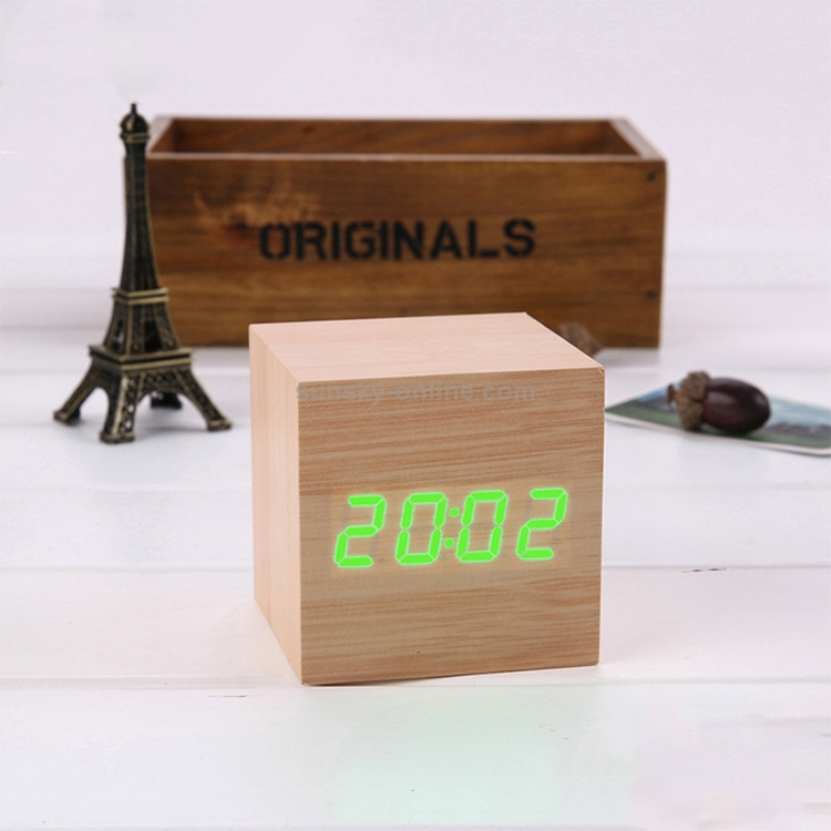 Digital Holz Led Licht Mini Modern Cube Schreibtisch Wecker
