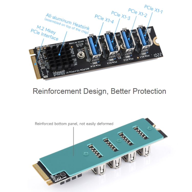 M.2 to PCIe 4-Ch Expander, Using With PCIe X1 to PCIe X16 Expander