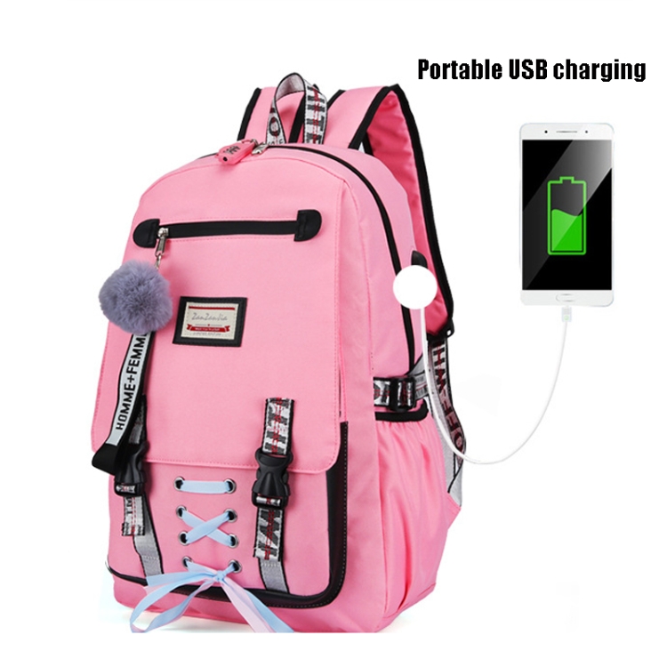 Mochila antirrobo con carga USB para deportes y ocio (rosa) - B4