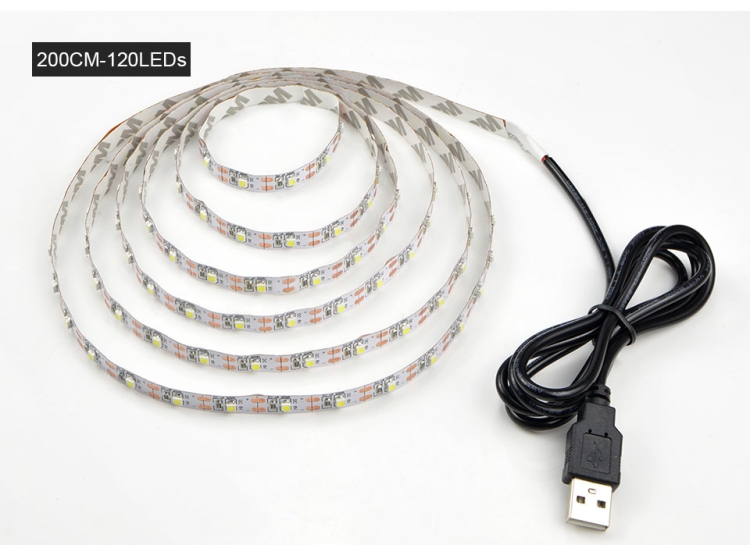 USB Power SMD 3528 Epoxy LED Strip Light Lampe de décoration de bureau de  Noël pour éclairage de fond TV, longueur: 3 m (blanc chaud)