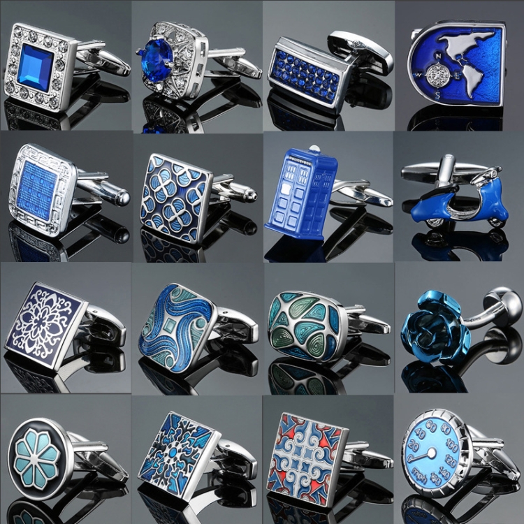 Gemelos Cuadrados Vintage Para Hombre - Cloisonné Azul Retro, Latón, 17mm, Regalo Para Boda O Negocios