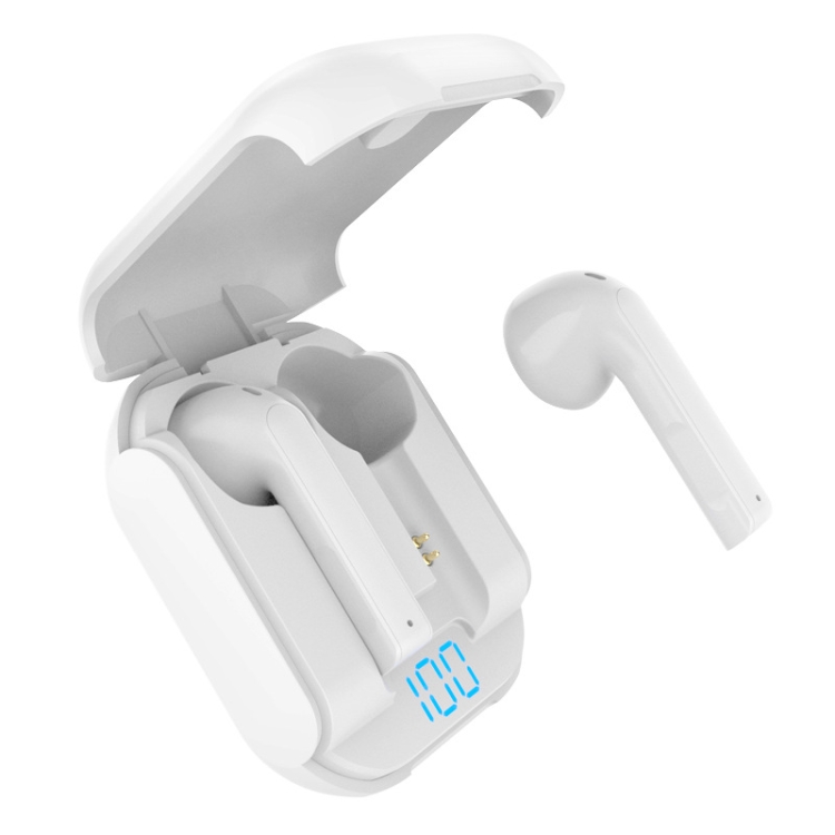 JC-16 TWS Noise Cancelling Semi-In-Ear Digital Sports Mini Wireless Bluetooth Earphone(White)