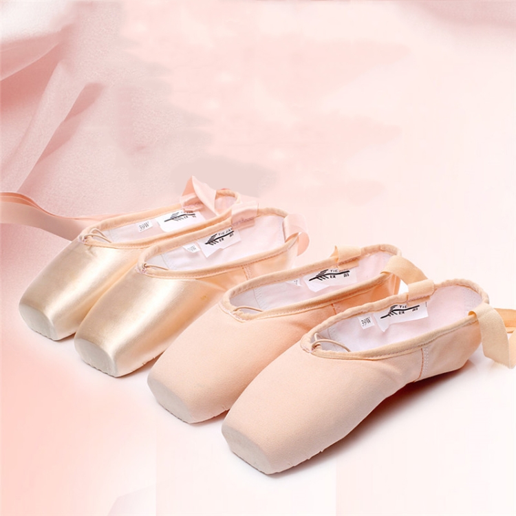 Ballet Lace Pointe Shoes Professional Flat Dance Shoes Size 44 Satin Nude