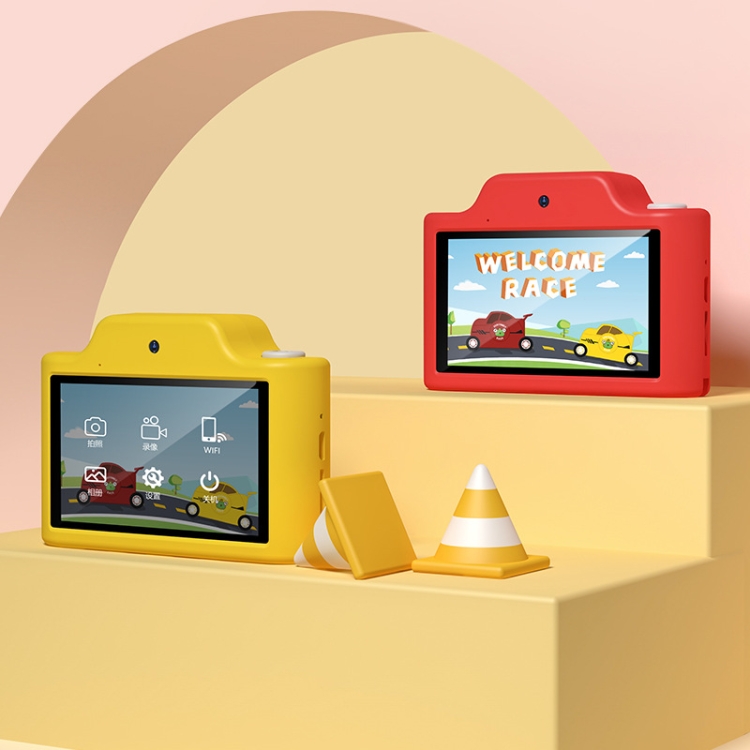 Cámara digital de doble lente con pantalla táctil de estilo de carreras WiFi para niños C4 con memoria TF de 32 GB (amarillo) - B2