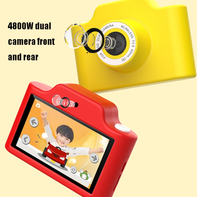Cámara digital de doble lente con pantalla táctil de estilo de carreras WiFi para niños C4 con memoria TF de 32 GB (amarillo) - B3