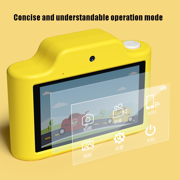 Cámara digital de doble lente con pantalla táctil de estilo de carreras WiFi para niños C4 con memoria TF de 32 GB (amarillo) - B4