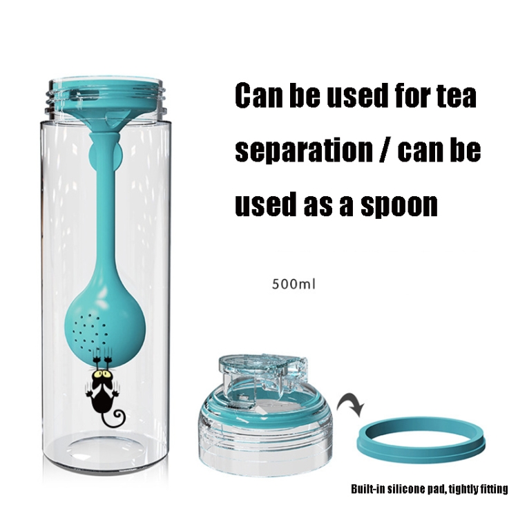 Cartoon Cat Pattern Tea Water Separation Plastic Cup With Spoon(Blue)