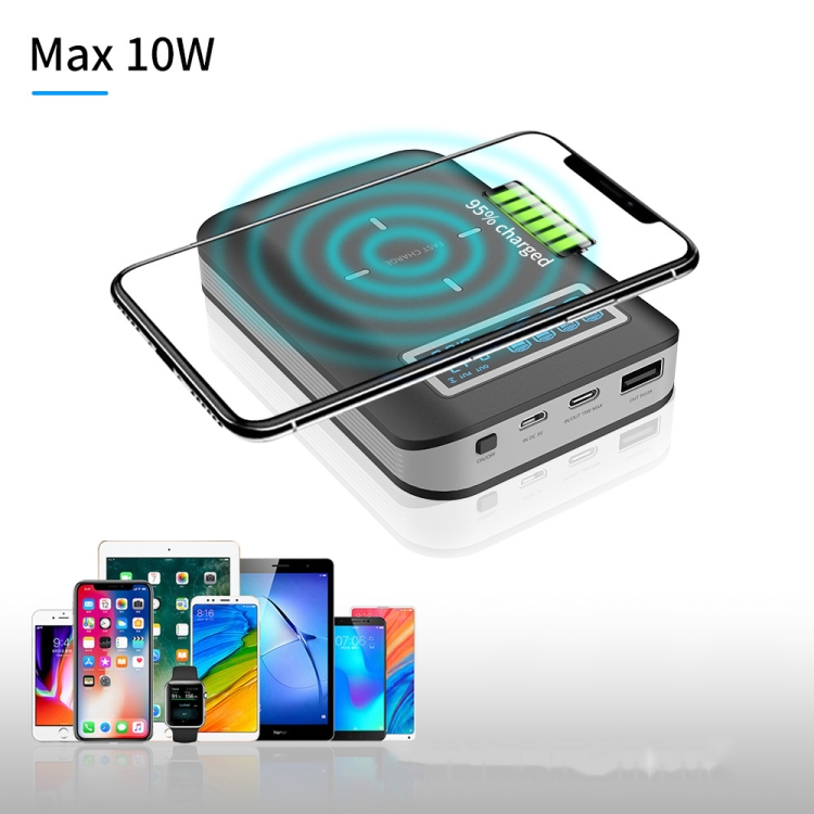 4 X 18650 Battery (Not Included) Dual-Way QC Charger Power Bank Shell Box With 2 X USB Interface Output & Display & Wireless Charging 4 X 18650 Battery (Not Included) Dual-Way QC Charger Power Bank Shell Box With 2 X USB Interface Output & Display & Wireless Charging