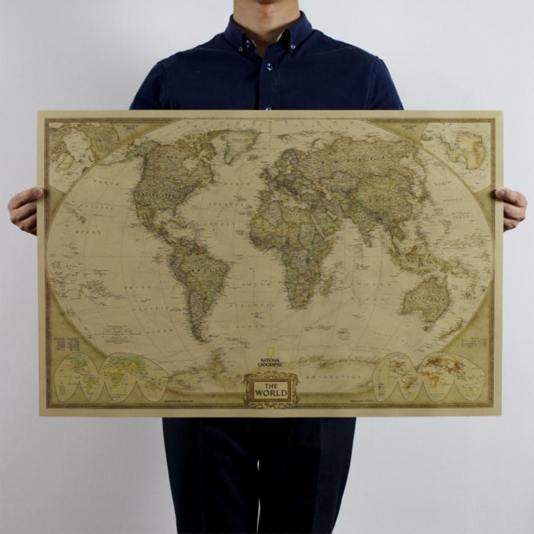 Antique Poster Wall Chart Retro Matte Kraft Paper World Map, Size:20X30cm