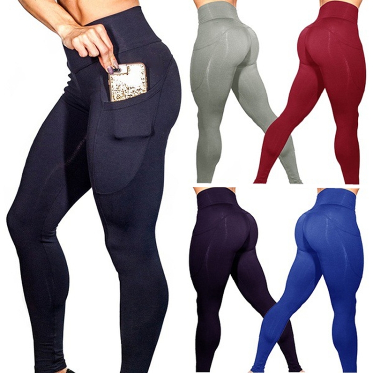 Yoga Pants With Pockets Women Sport Leggings Jogging Workout Running  Leggings Stretch High Elastic Gym Tights Women Legging L, Size:L (Blue)