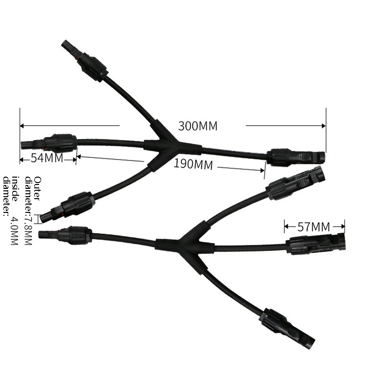 Connecteur de câble solaire en Y, 1 paire, long, 1 à 4 branches, utilisé  pour le