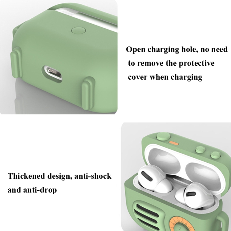 2 PCS Retro Radio Shape Protective Cover Silicone Case for AirPods Pro, Colour: Green