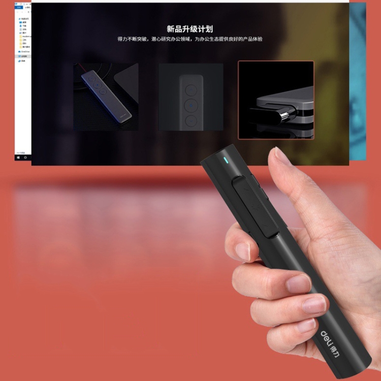 Bolígrafo de control remoto para presentaciones de negocios Deli 2.4G Flip Pen, Modelo: 2801 Negro (Luz roja) - B5