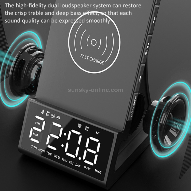 X7 Multifunctional Wireless Charging Bluetooth Speaker with Alarm Clock & Radio & Remote Control, Specification: UK Plug X7 Multifunctional Wireless Charging Bluetooth Speaker with Alarm Clock & Radio & Remote Control, Specification: UK Plug