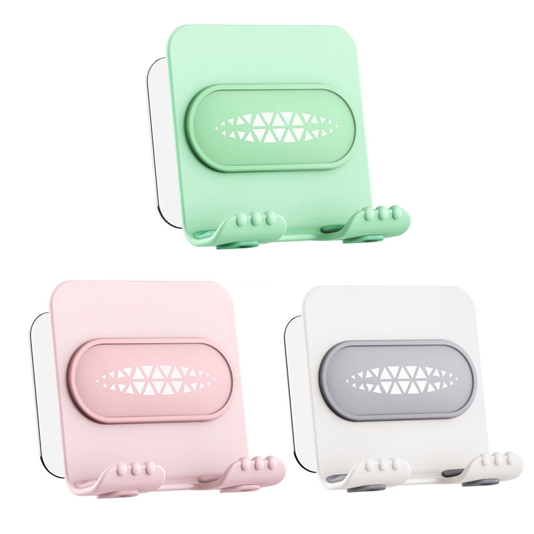 2 PCS Wall-Mounted Mobile Phone Holder Creative Sticking Multifunctional Storage Rack, Colour: Plastic Pink  B31