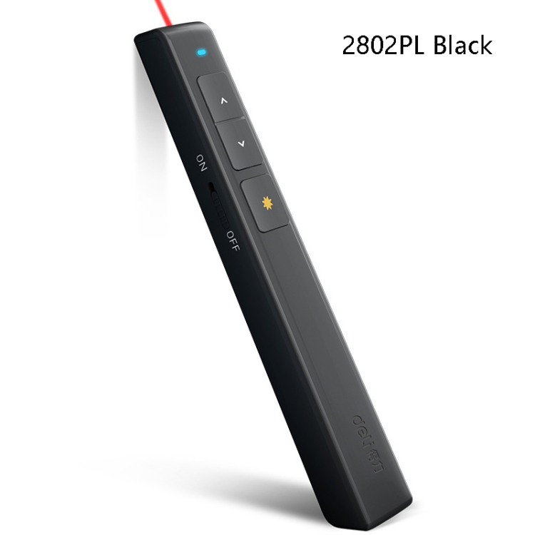 Deli - Bolígrafo láser de 2,4 GHz para girar páginas, bolígrafo de proyector de voz recargable, modelo: 2802PL (negro) - 1