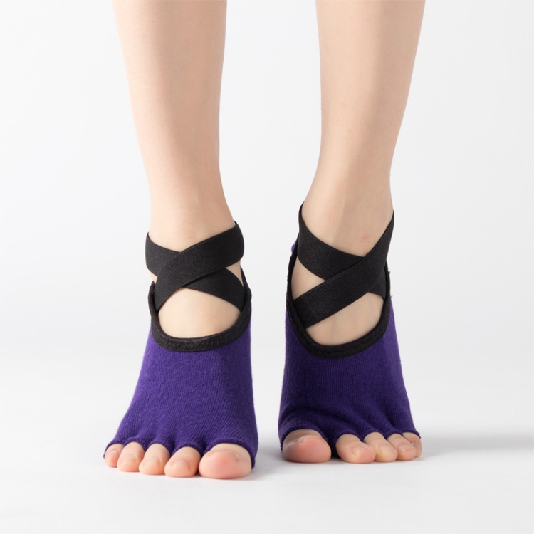 Lace Yoga Socks Non-Slip Five Finger Sports Cotton Socks Fashion Open Toe  Dance Socks, Size: One Size(Dark Purple)