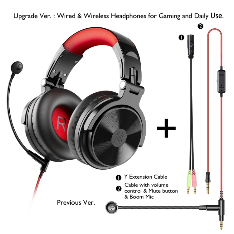 OneOdio Pro-M Auriculares con cable de anclaje para juegos con Bluetooth (negro y rojo) - 1