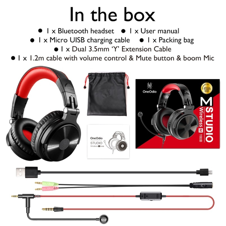 OneOdio Pro-M Auriculares con cable de anclaje para juegos con Bluetooth (negro y rojo) - 8