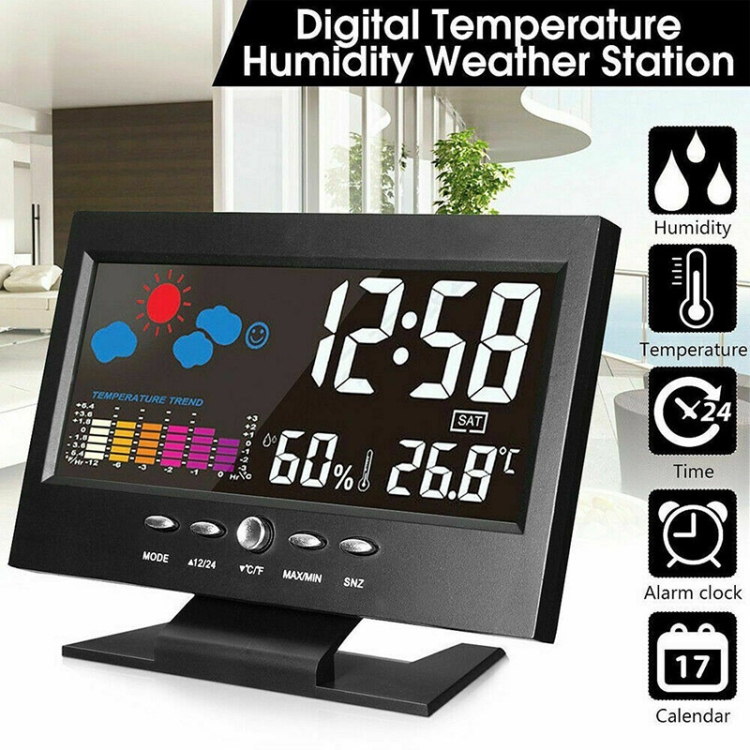 8082T Weather Forecast Clock LED Color Screen Perpetual Calendar Temperature And Humidity Intelligent Voice Control Electronic Alarm Cloc,Specification: Black + USB 8082T Weather Forecast Clock LED Color Screen Perpetual Calendar Temperature And Humidity Intelligent Voice Control Electronic Alarm Cloc,Specification: Black + USB